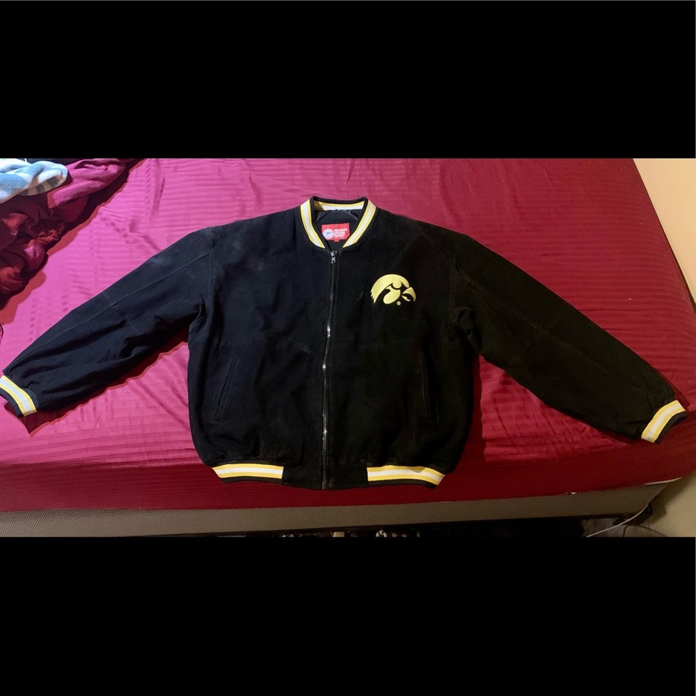 Iowa Hawkeyes XL Suede Leather Zip Front Fully Lined Varsity Jacket